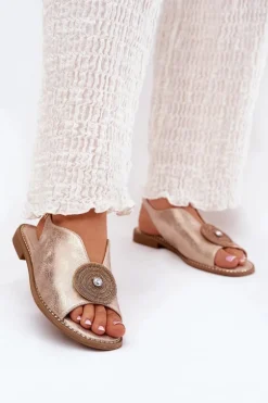 Połyskujące Sandały Damskie Ozdobnym Detalem S.Barski KV51-012 Różowe Złoto