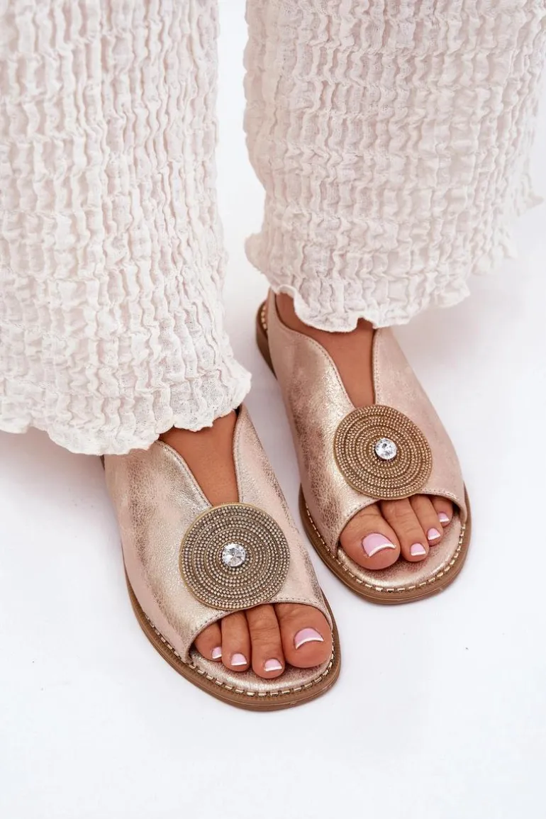 Połyskujące Sandały Damskie Ozdobnym Detalem S.Barski KV51-012 Różowe Złoto