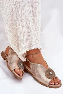 Połyskujące Sandały Damskie Ozdobnym Detalem S.Barski KV51-012 Różowe Złoto