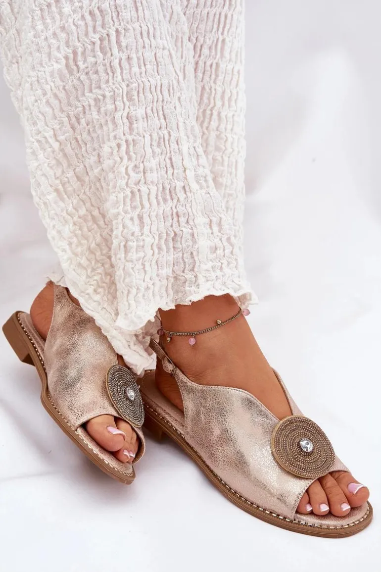 Połyskujące Sandały Damskie Ozdobnym Detalem S.Barski KV51-012 Różowe Złoto