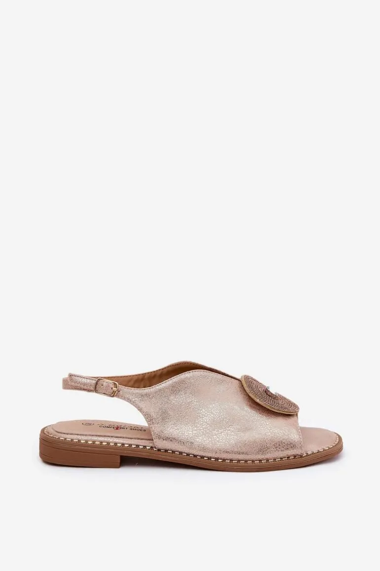 Połyskujące Sandały Damskie Ozdobnym Detalem S.Barski KV51-012 Różowe Złoto