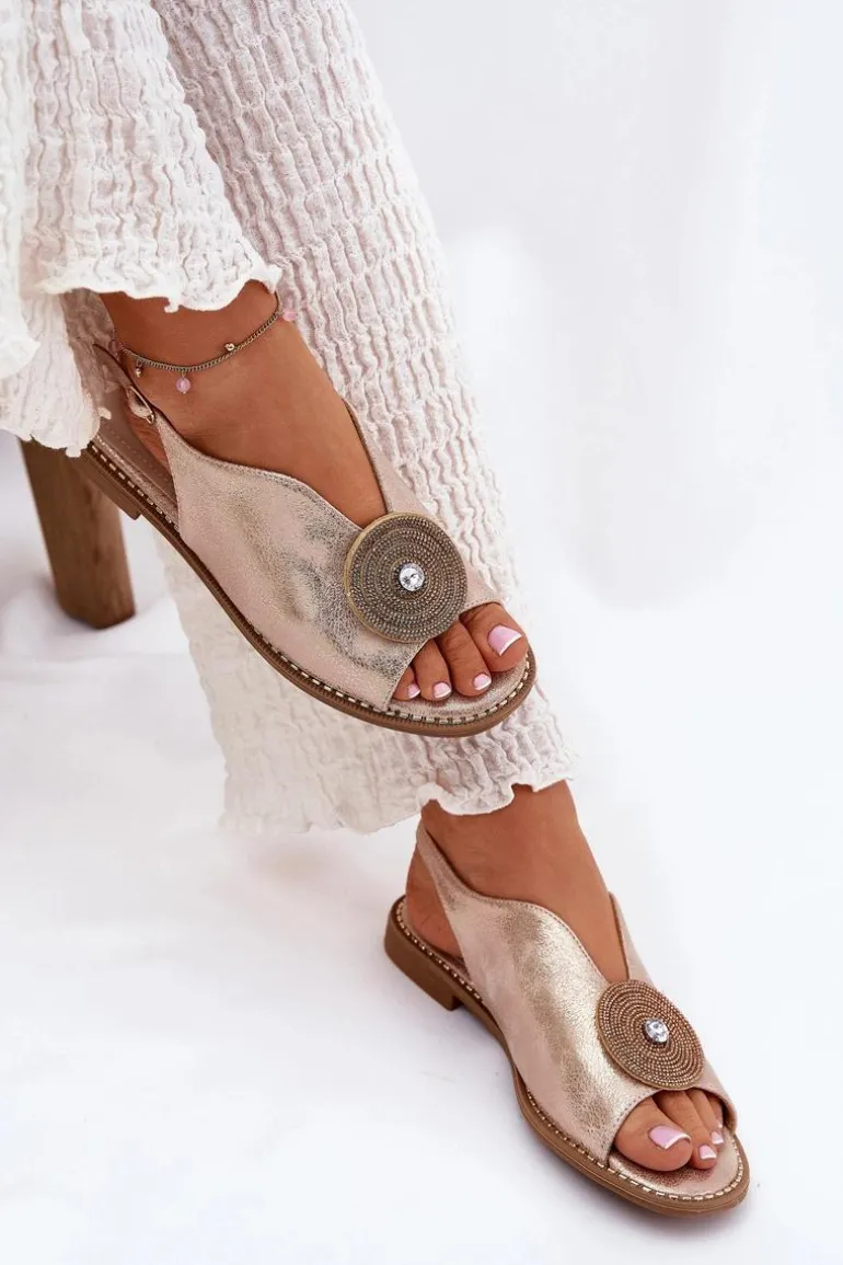 Połyskujące Sandały Damskie Ozdobnym Detalem S.Barski KV51-012 Różowe Złoto