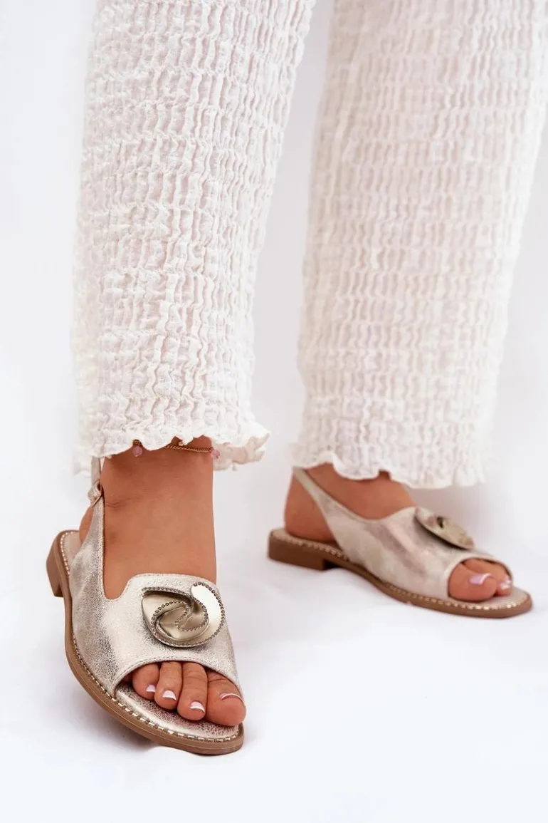 Połyskujące Sandały Damskie Z Ozdobą S.Barski KV51-006 Złote