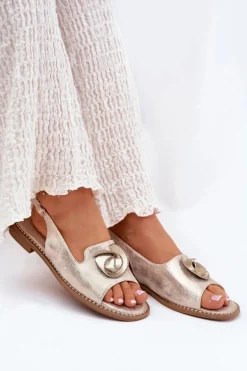 Połyskujące Sandały Damskie Z Ozdobą S.Barski KV51-006 Złote