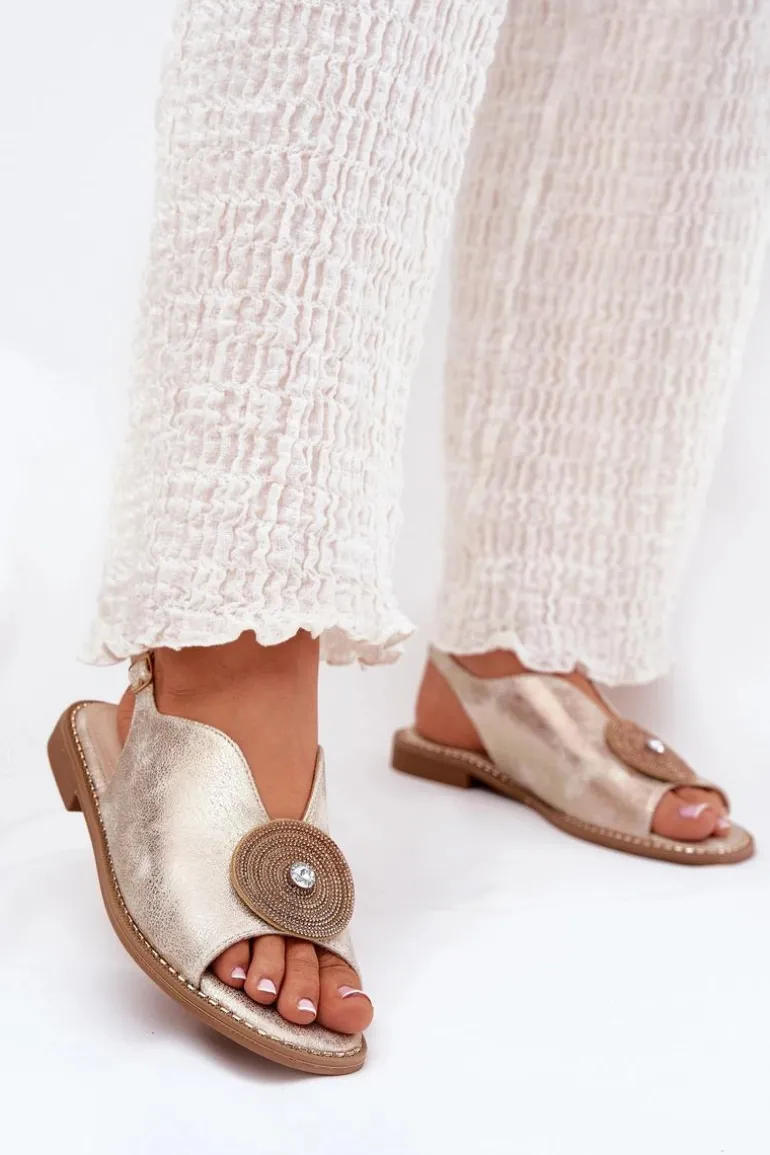 Połyskujące Sandały Damskie Ozdobnym Detalem S.Barski KV51-012 Złote