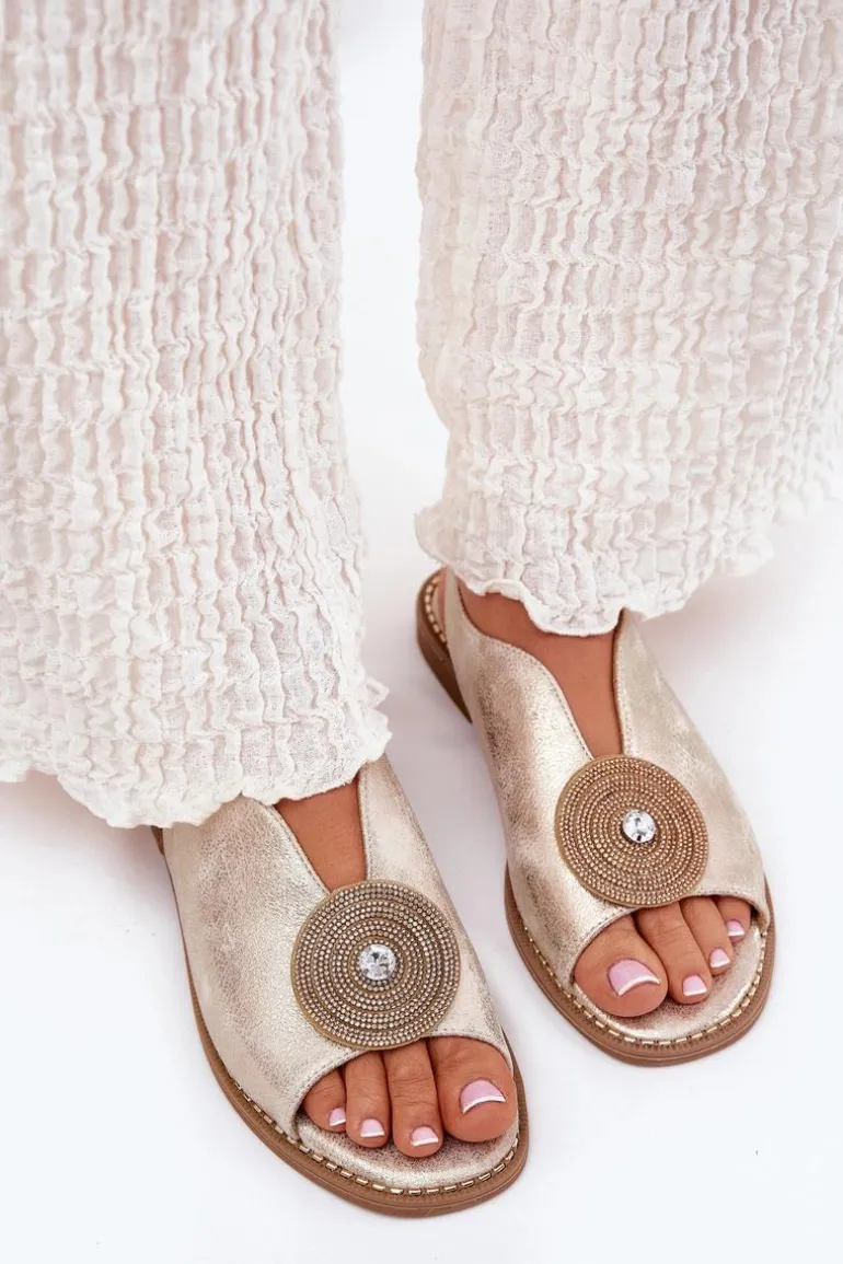 Połyskujące Sandały Damskie Ozdobnym Detalem S.Barski KV51-012 Złote