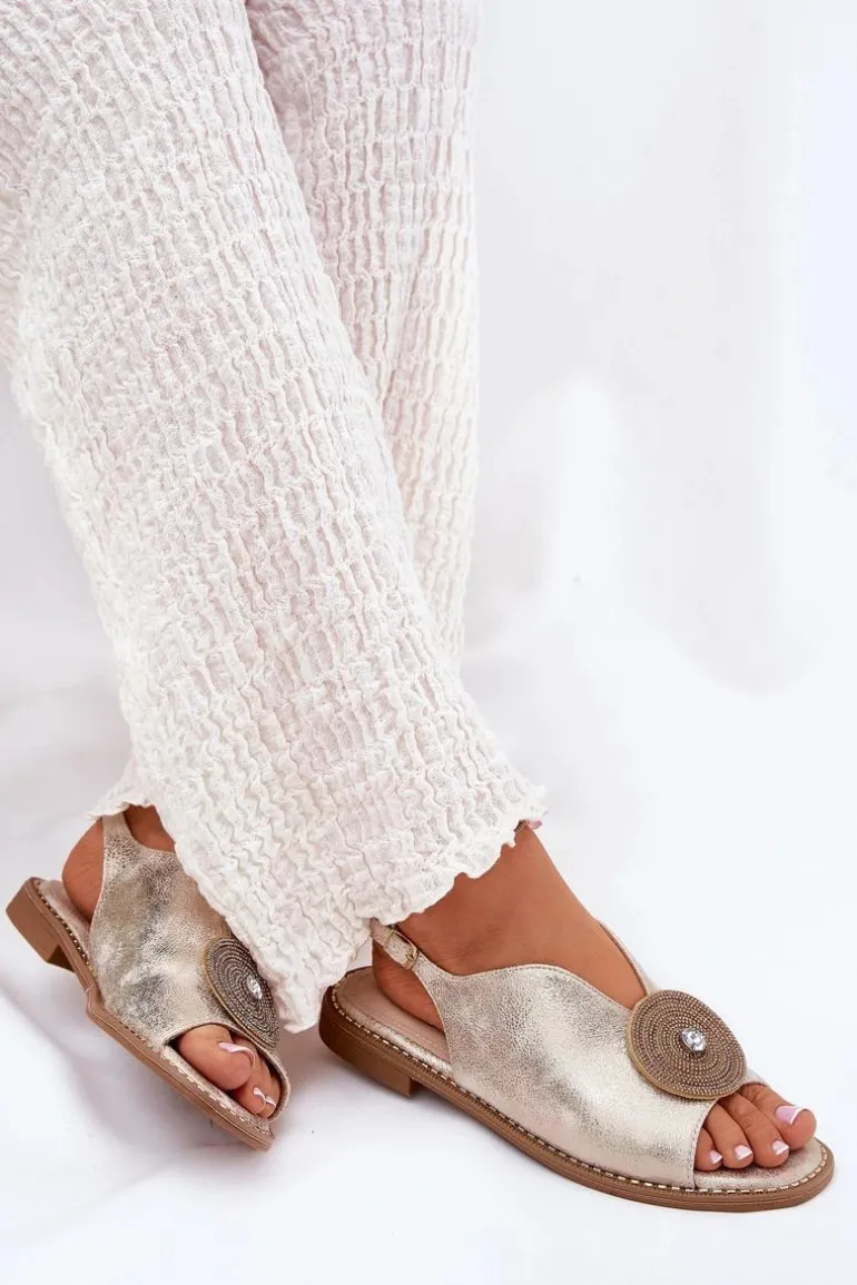 Połyskujące Sandały Damskie Ozdobnym Detalem S.Barski KV51-012 Złote