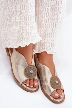 Połyskujące Sandały Damskie Ozdobnym Detalem S.Barski KV51-012 Złote