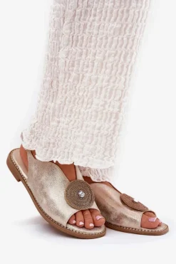 Połyskujące Sandały Damskie Ozdobnym Detalem S.Barski KV51-012 Złote