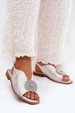 Połyskujące Sandały Damskie Ozdobnym Detalem S.Barski KV51-012 Srebrne