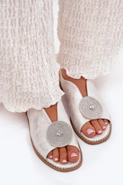 Połyskujące Sandały Damskie Ozdobnym Detalem S.Barski KV51-012 Srebrne