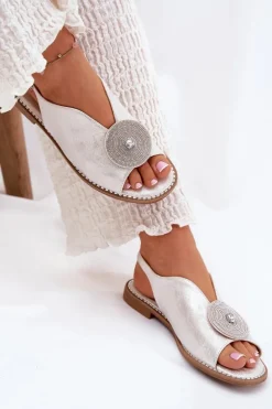 Połyskujące Sandały Damskie Ozdobnym Detalem S.Barski KV51-012 Srebrne