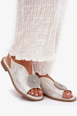 Połyskujące Sandały Damskie Ozdobnym Detalem S.Barski KV51-012 Srebrne