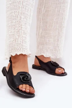 Połyskujące Sandały Damskie Z Ozdobą S.Barski KV51-006 Czarne