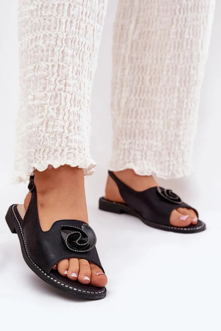 Połyskujące Sandały Damskie Z Ozdobą S.Barski KV51-006 Czarne