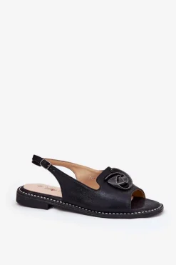 Połyskujące Sandały Damskie Z Ozdobą S.Barski KV51-006 Czarne