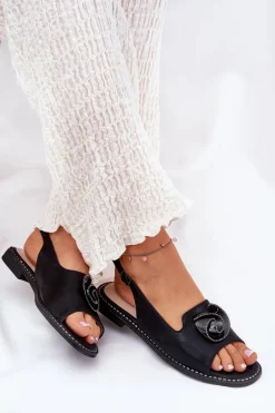 Połyskujące Sandały Damskie Z Ozdobą S.Barski KV51-006 Czarne