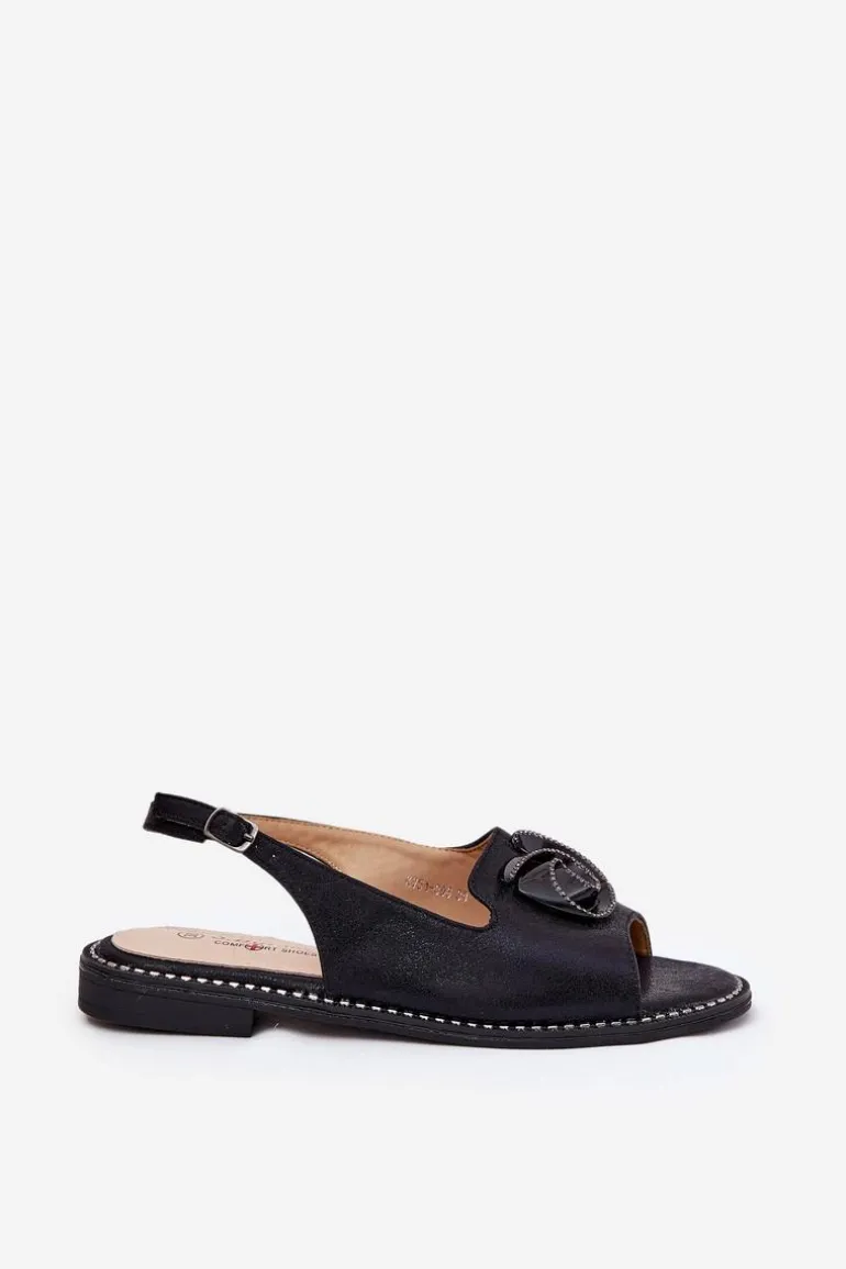 Połyskujące Sandały Damskie Z Ozdobą S.Barski KV51-006 Czarne