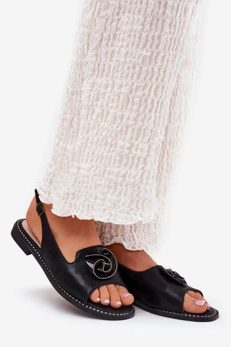 Połyskujące Sandały Damskie Z Ozdobą S.Barski KV51-006 Czarne