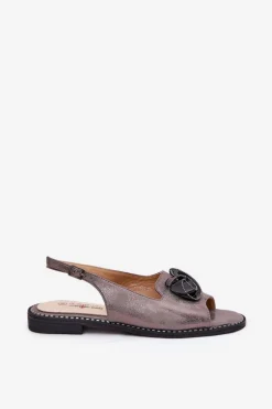 Połyskujące Sandały Damskie Z Ozdobą S.Barski KV51-006 Szare