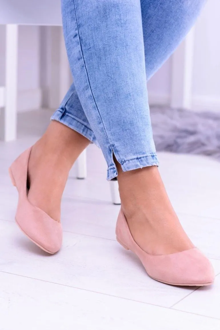 Różowe Damskie Balerinki Zamsz Bueno