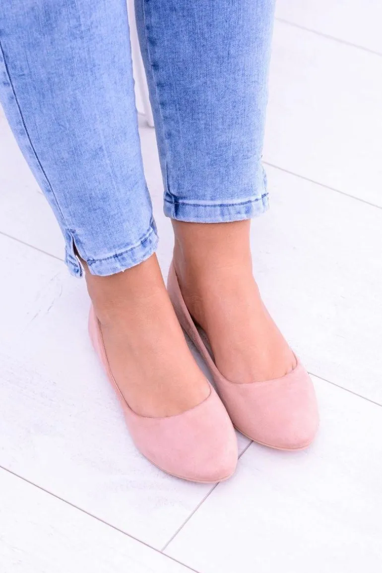 Różowe Damskie Balerinki Zamsz Bueno