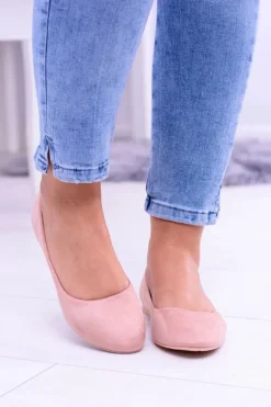 Różowe Damskie Balerinki Zamsz Bueno