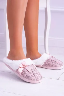 Różowe Damskie Papcie Domowe Klapki Z Futerkiem Dezi