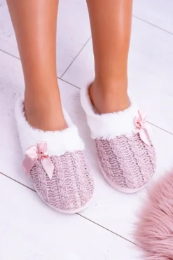 Różowe Damskie Papcie Domowe Klapki Z Futerkiem Dezi