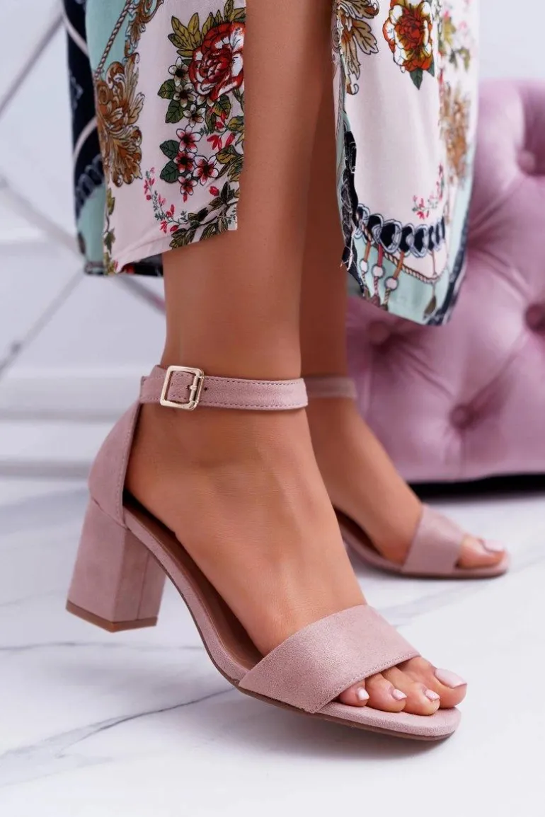 Różowe Damskie Sandały Na Słupku Zamsz NewGenua