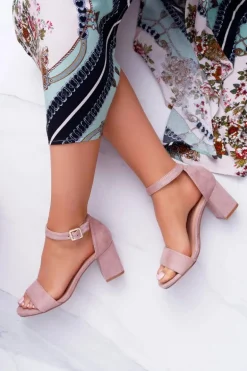 Różowe Damskie Sandały Na Słupku Zamsz NewGenua