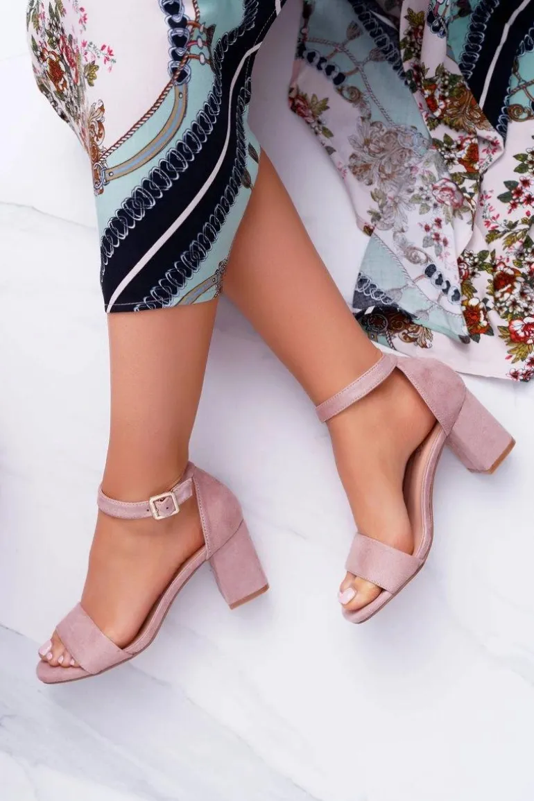 Różowe Damskie Sandały Na Słupku Zamsz NewGenua