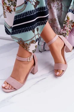 Różowe Damskie Sandały Na Słupku Zamsz NewGenua