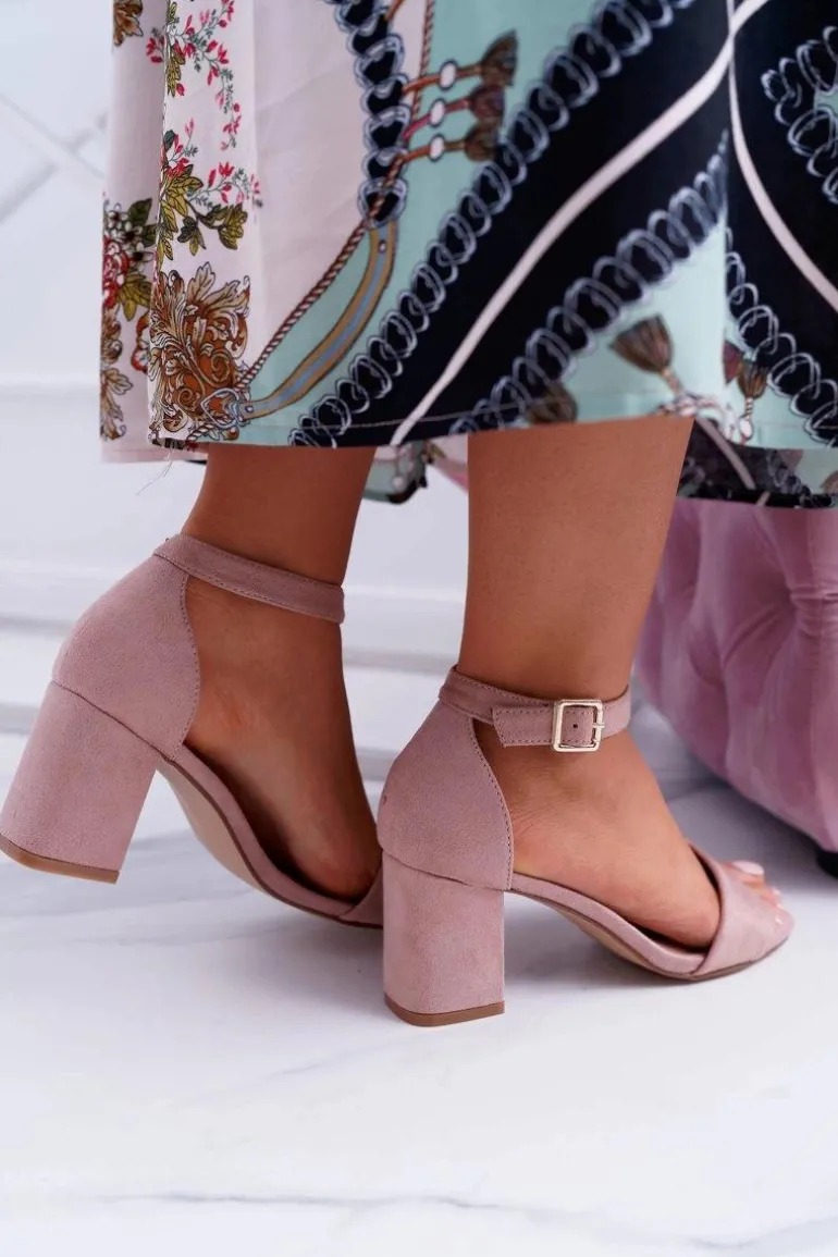 Różowe Damskie Sandały Na Słupku Zamsz NewGenua