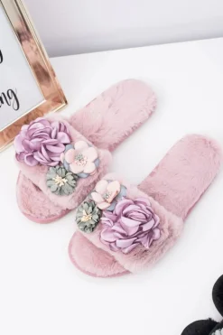 Różowe Klapki Damskie Z Kwiatkami Lu Boo Bouquet