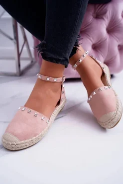 Różowe Zamszowe Espadryle Balerinki z Ćwiekami Tatiana
