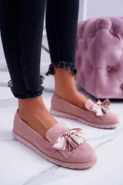 Różowe Zamszowe Mokasyny Z Frędzlami Ermire