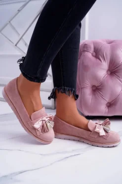 Różowe Zamszowe Mokasyny Z Frędzlami Ermire
