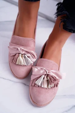 Różowe Zamszowe Mokasyny Z Frędzlami Ermire
