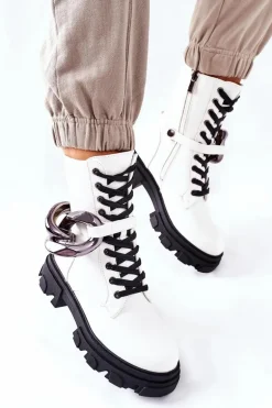 S. Barski Damskie Botki Trapery Białe Jensen