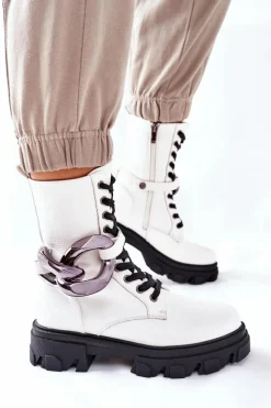 S. Barski Damskie Botki Trapery Białe Jensen