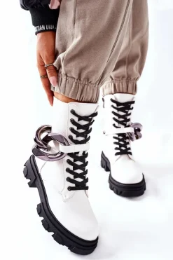 S. Barski Damskie Botki Trapery Białe Jensen