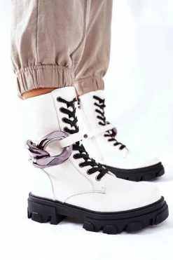 S. Barski Damskie Botki Trapery Białe Jensen