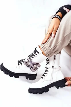 S. Barski Damskie Botki Trapery Białe Jensen