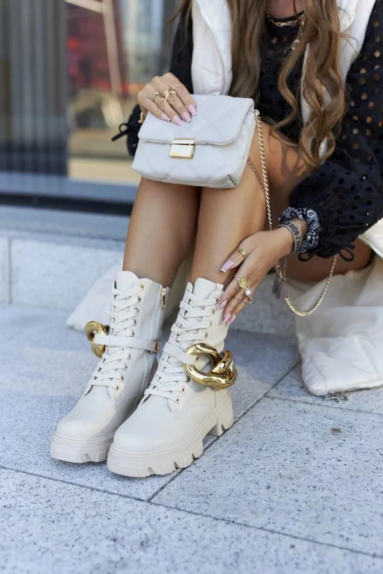 S. Barski Damskie Botki Trapery Beżowe Jensen