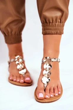 Sandałki Damskie Eleganckie Złote Blaszki Snake Casandra