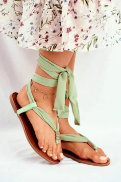 Sandałki Damskie Japonki Wiązane Zielone Derryl