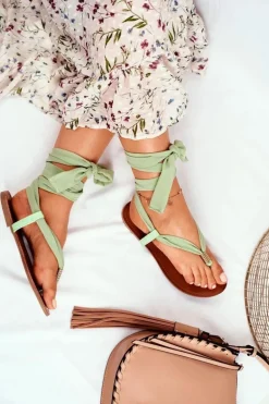 Sandałki Damskie Japonki Wiązane Zielone Derryl