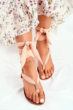 Sandałki Damskie Japonki Wiązane Beżowe Derryl