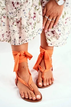Sandałki Damskie Japonki Wiązane Pomarańczowe Derryl